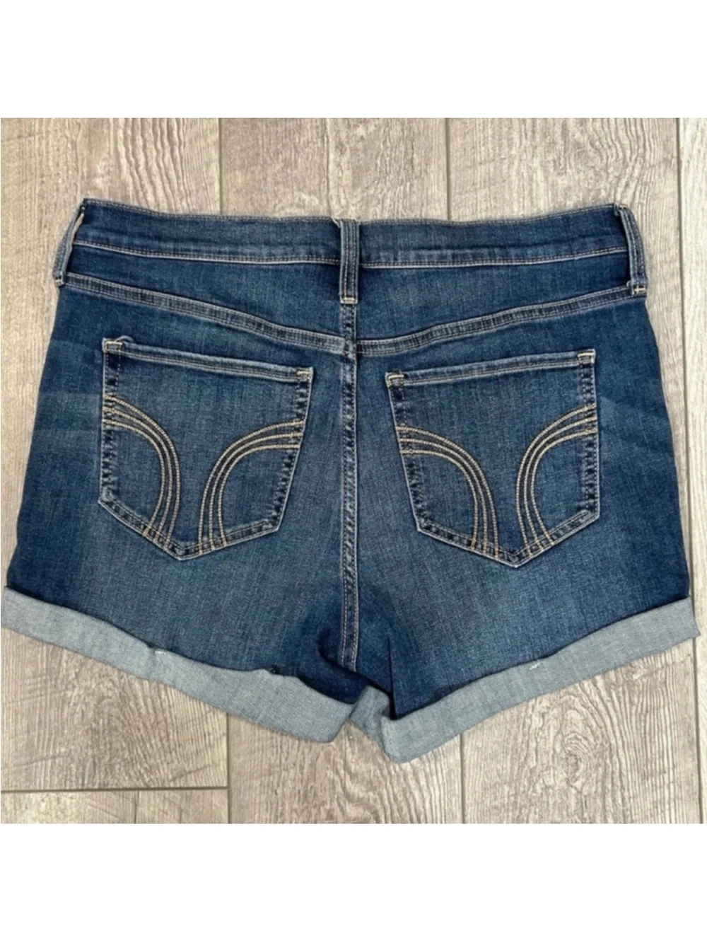 Hollister Dark Wash Distressed Roll-Cuff Denim Shorts